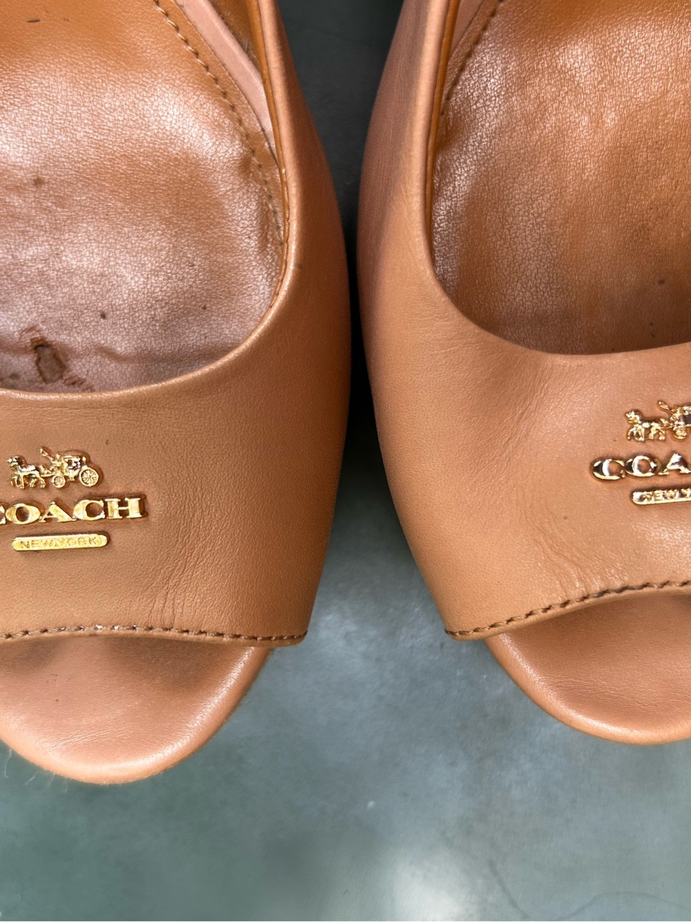 Coach Nude/Tan Leather Peep-Toe Slingback Flats - Picture 4 of 11